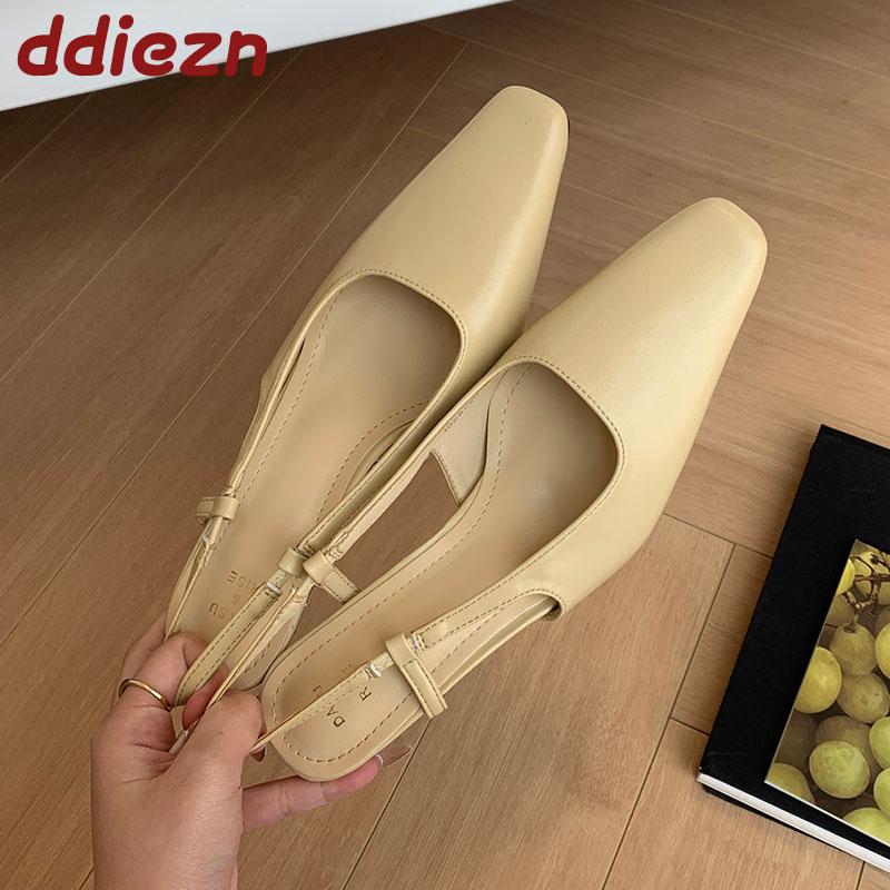 Fashion Fashion Square Toe Female Slip On Footwear Medium Heels Pumps Shoes For Women Slingbacks Shallow Ladies Thin Heels Shoes