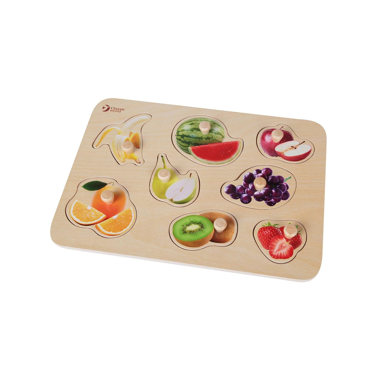 

Classic World Fruit Peg Puzzle, Shape-Matching Puzzle, Wooden Pick-Up Puzzle, Fruit Design for Girls and Boys, Ages 1 and 2, Baby Gift, Birthday