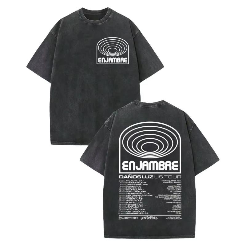 Vintage Washed Enjambre Band Merch Tshirts Harajuku Rock Pop Music Short Sleeve T Shirt Unisex Women Casual Fashion Loose Tshirt