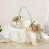 Ivory White Rose Wedding Flower Basket for Bride and Flower Girl