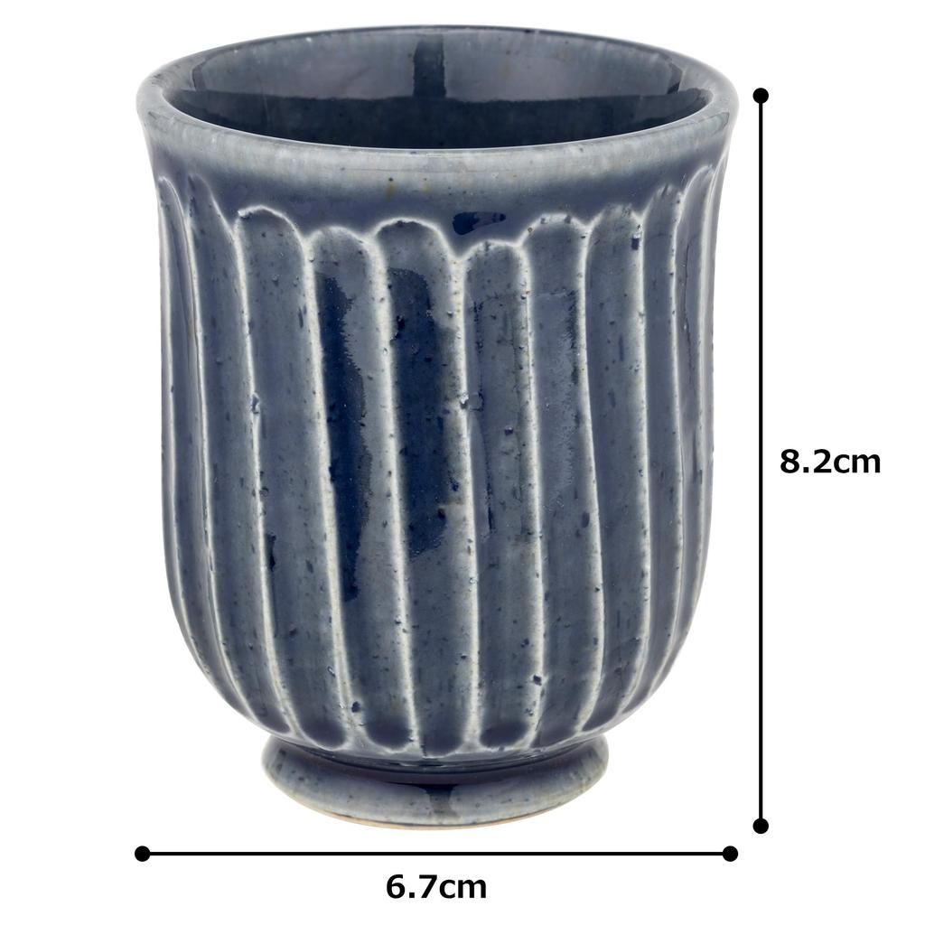 Tatara Teacup Finely Carved Made in 10503 (150cc), Craftsman's Teacup, Indigo, Ceramic, Japan,