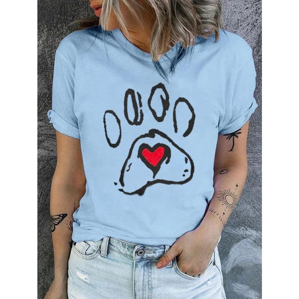 Heart-shaped 3D Printed Women's Round Neck Casual Comfortable Soft Large Loose Breathable T-shirt Fashion Summer Versatile T-shirt
