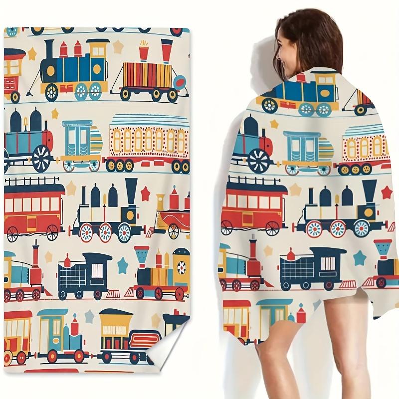 Vintage Train Microfiber Beach Towel 300GSM Soft Quick Dry Lightweight Swim Camping Travel