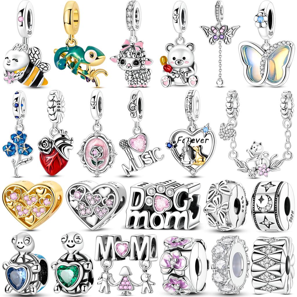 Copper Chameleon Charms Bead Zirconium Golden Love Mom Gift Cute Pets Pendants Fit Original Bracelet Diy Jewelry