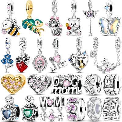 Copper Chameleon Charms Bead Zirconium Golden Love Mom Gift Cute Pets Pendants Fit Original Bracelet Diy Jewelry