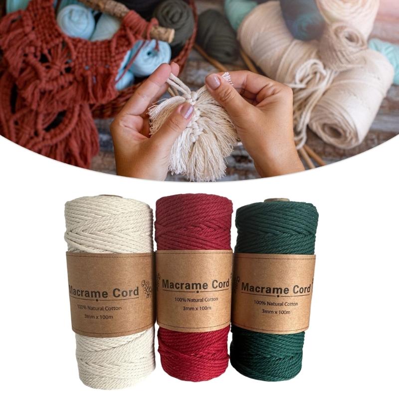 3 Rollen Baumwollschnur für Pflanzenhänger Kunst Handwerk Heimdekoration 3mm 109 Yards Baumwollschnur Baumwollseil Häkelgarn