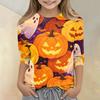 Kids Halloween Print Crew Neck Three Quarter Sleeve Casual T Shirt Top Boys Girls Comfortable Fit Lightweight Fabric