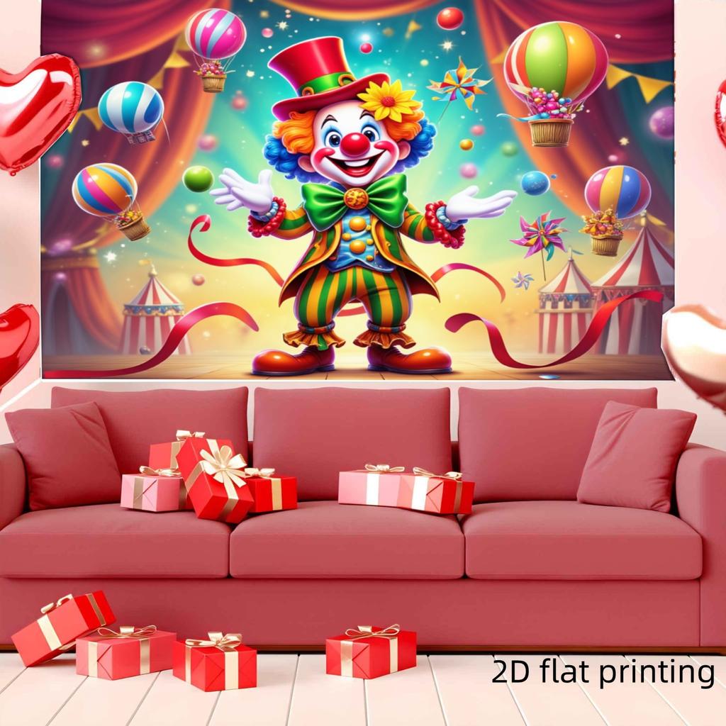 Ein Set von 2D flachen Karnevalsfahnen Zirkusclown Wandkunst Drucke mit einem farbenfrohen Karnevalsthema