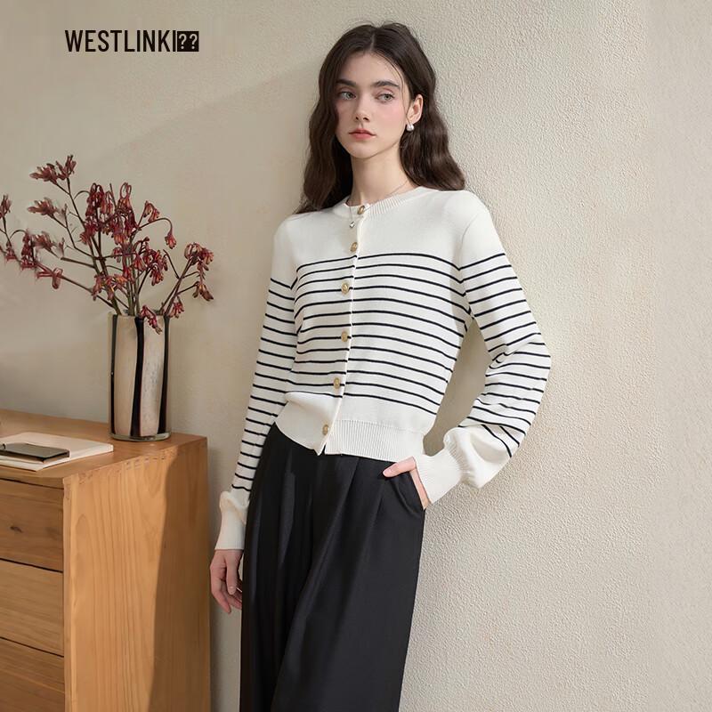 

Westlink Women s Striped Polo Collar Knit Cardigan L