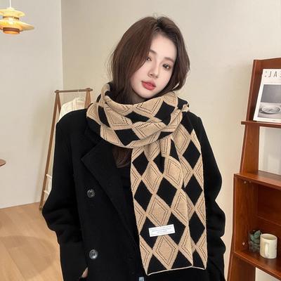 New Knitted Wool Double Sided Scarf for Girls In Autumn and Winter Versatile Scarf  Thick and Warm  Korean Style  Simple and Fashionable