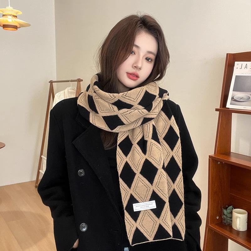 New Knitted Wool Double Sided Scarf for Girls in Autumn and Winter Versatile Scarf  Thick and Warm  Korean Style  Simple and Fashionable