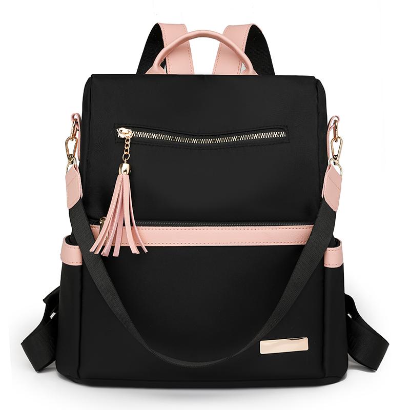 Tassel Backpack Women's Color Contrast Travel Small Backpack Student Schoolbag