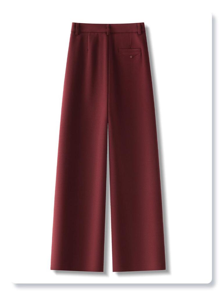 2024 Women's Beige Wool Wide-Leg Slimming High-Waisted Casual Pants