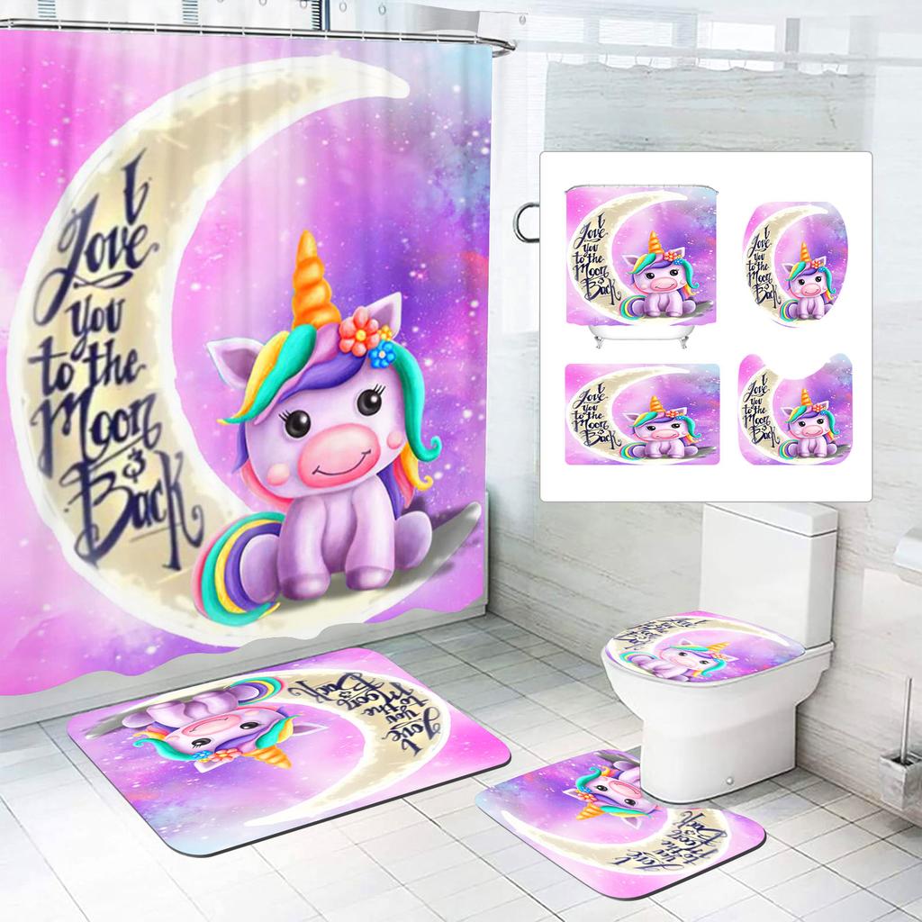 Unicorn Curtain Waterproof Bathroom Accessories 4 Piece Set Mats Home Curtains Decor Luxury Toilet Accessories