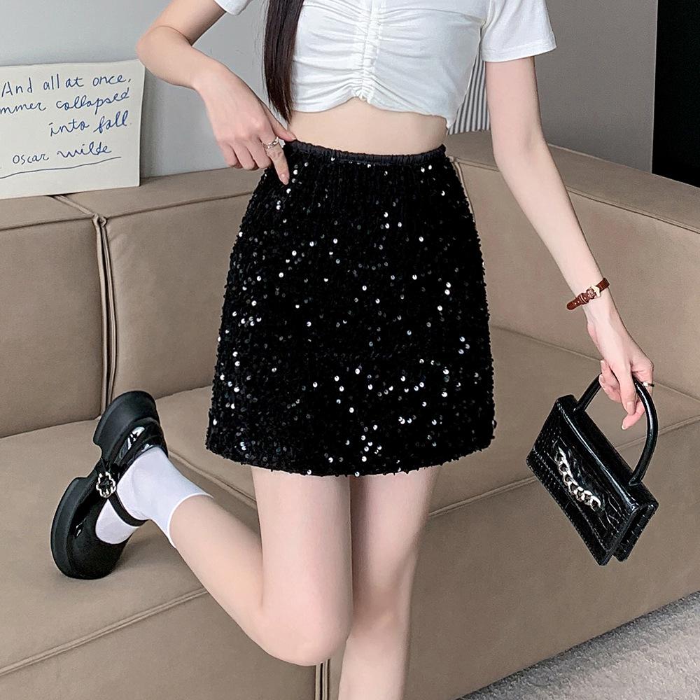 2026 Sequin High-Waist A-Line Mini Skirt - Petite, Slimming, Sexy Summer Style