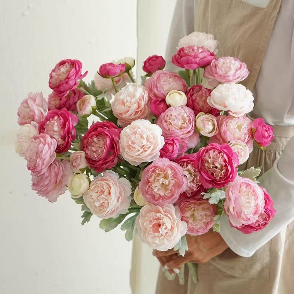 3 Heads Silk Peony Bouquet Single Branch Simulation Flower New Elegant Artificial Flowers