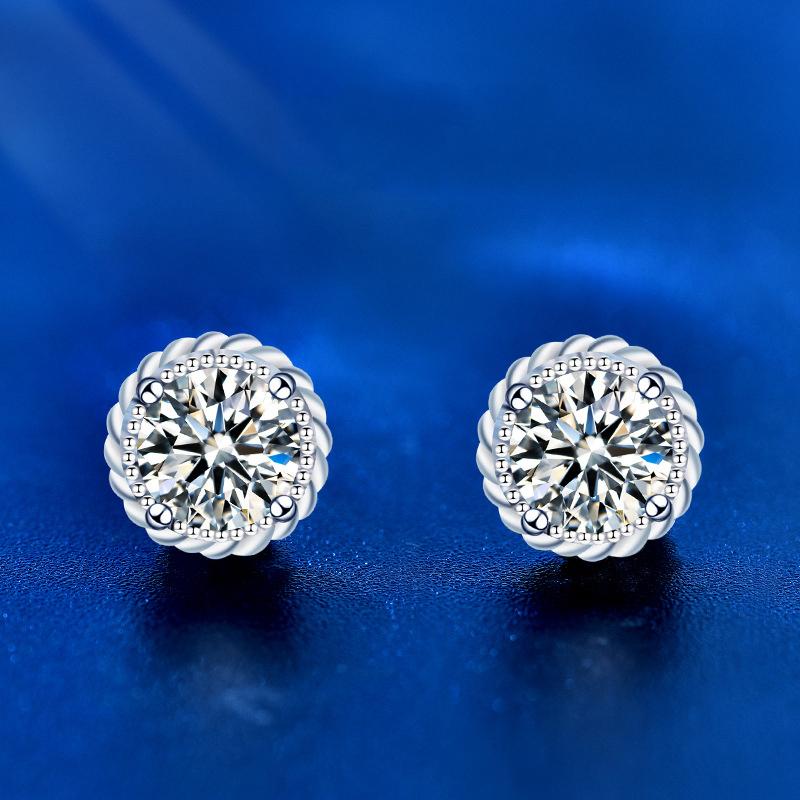 Oryginalne kolczyki Moissanite 0,5ct 925 Srebro Sterling Okrągłe kolczyki kwiatowe dla kobiet Panna Młoda Lśniąca biżuteria ślubna Prezenty