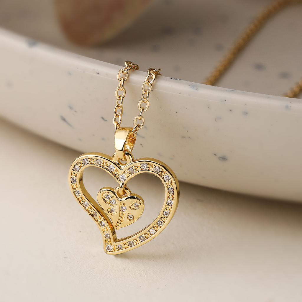 Mafisar Non-Fading Gold Color 316L Stainless Steel Party Jewelry Shiny AAA CZ Zircon Heart Pendants Necklaces For Women