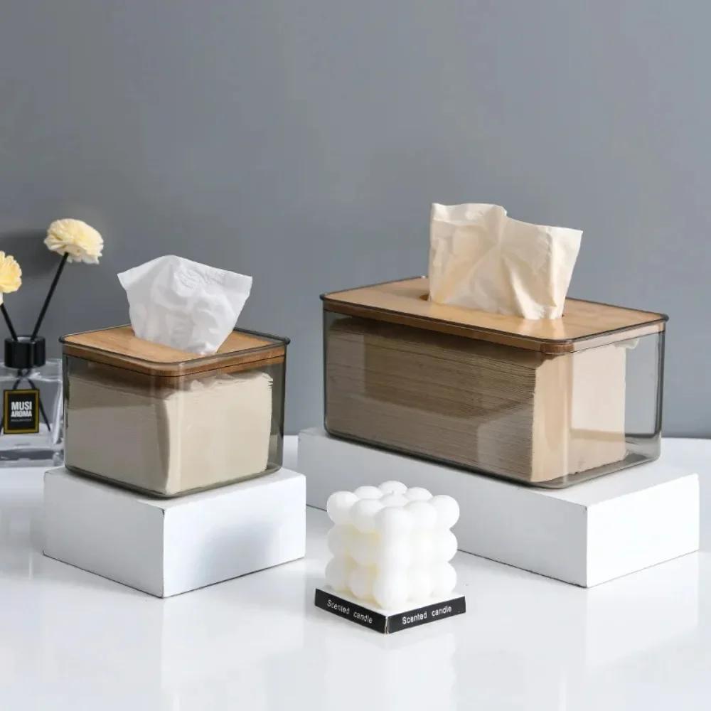 Tissue Clear Box Napkin Household Transparent Rectangular Transparent Table Tissue Wooden Modern Desktop Creative Box  Holder