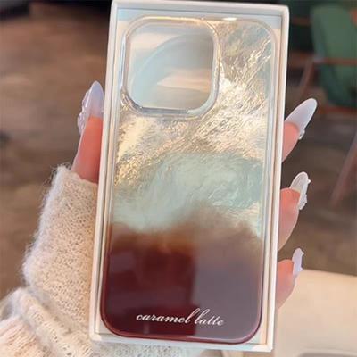 Luxuriöse Kaffeefarbene Mischhülle für IPhone 16 15 14 13 12 11 Pro Max 7 8 Plus X XS Max XR Farbverlauf Blattgoldmuster Hülle