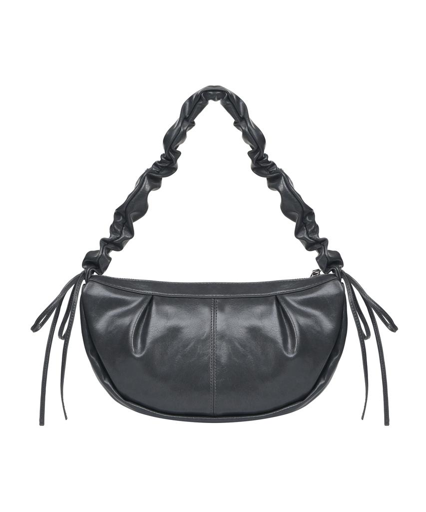 Nick&Nicole Crystal Shirring Ribbon Round Bag_Charcoal