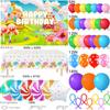 Winrayk 134Pcs Candyland Party Decorations Birthday Supplies Candyland Balloon Arch Backdrop Tablecloth Star Lollipop Foil Balloons Girl Boy Kid