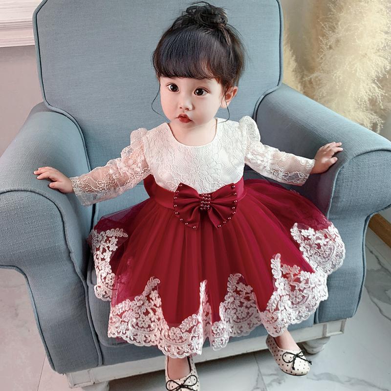 Buy Newborn Long Sleeve Baby Girl Dresses Party Wedding Girl Lace Big