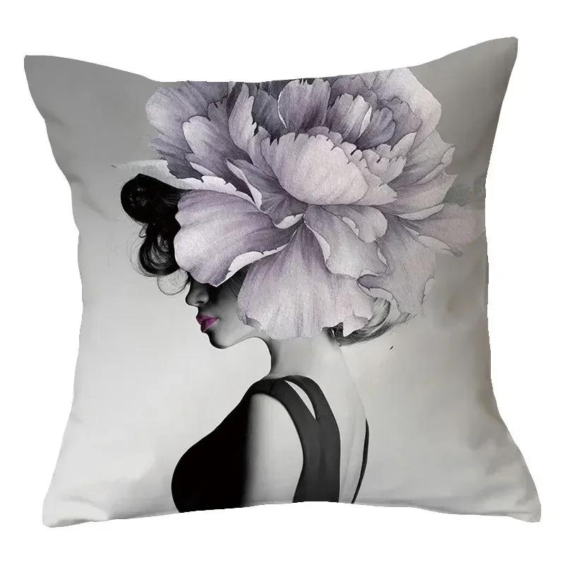 40/45/50cm Sexy Women Print Cushion Cover Decor Sexy Flower Feather Print Sofa Pillowcase Bedroom Home Pillow Case