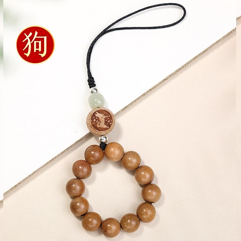 New model of 12 zodiac signs mobile phone chain for women, made of old peach wood, with old sandalwood mobile phone case lanyard and keychain