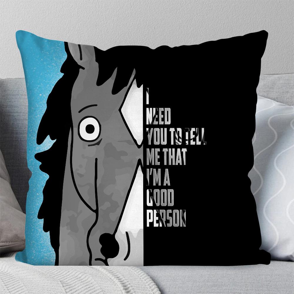 

B-BoJack Cartoon H-Horseman Pillow Case Square Pillow Bedroom Sofa Leisure Comfort Cushion Car Living Room Home Decoration 40X40 16x16Inch