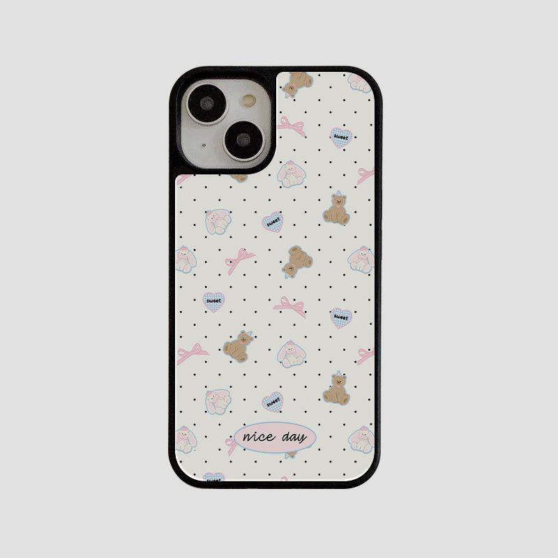 ins Korean polka dot is suitable for Apple 17ai women's 16promax black edge iphone15plus mobile phone case.