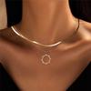 Western Hot Sale Brass Plated Sun Circle Pendant Necklace Boho Style Double Layer Snake Chain Stackable Women's Jewelry