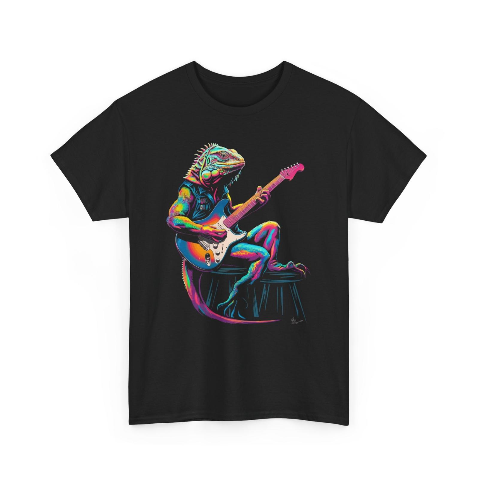 Iguana Playing Guitar T-shirt - Musician Lizard Heavy Metal Rock Music Tee S разноцветный