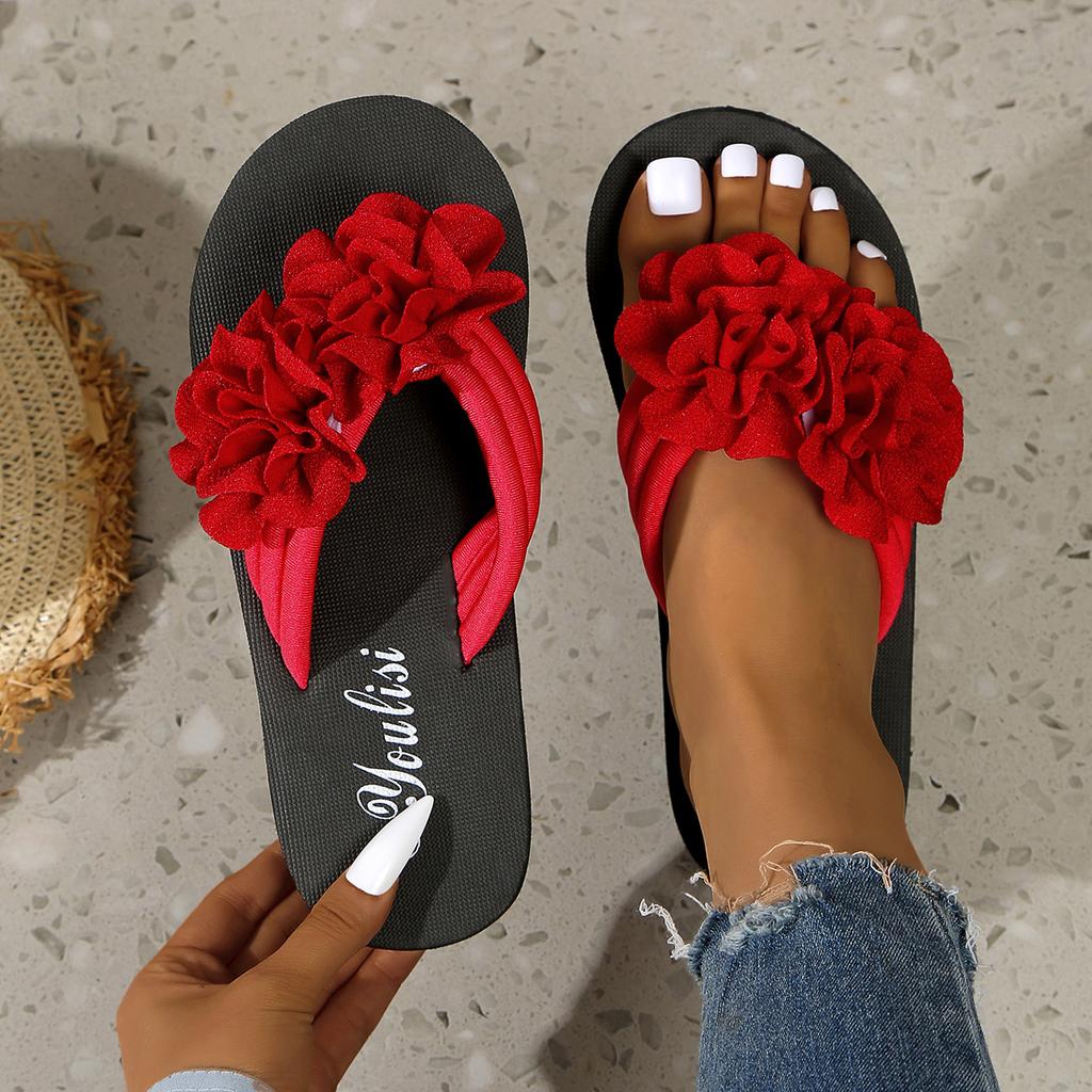 Fashion Women Slippers Flower Decoration Casual Flat Slippers New Summer Sandals Outdoor Beach Shoes Women Flip-flops Home Slides Women