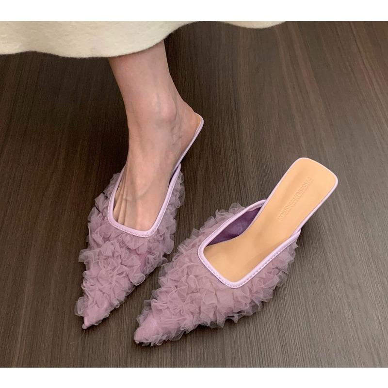 Women's Slippers Heeled Shoes Designer Slingback Sandals Cozy 2025 Woman Mules Shoes Summer Casual Luxury Mujer Zapatos