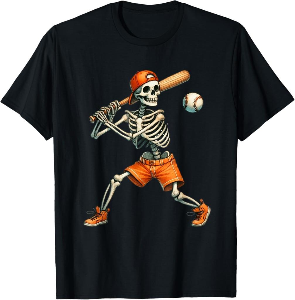 Funny Skeleton Batting Baseball Halloween Boys Men Kids T-Shirt Unisex Shirt