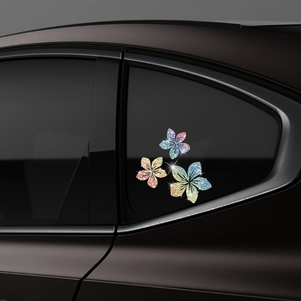3pcs Floral Car Stickers - Glittering Rhinestone Self-Adhesive Decals, Vibrant Colorful Flower Design for Cars, Motorcycles