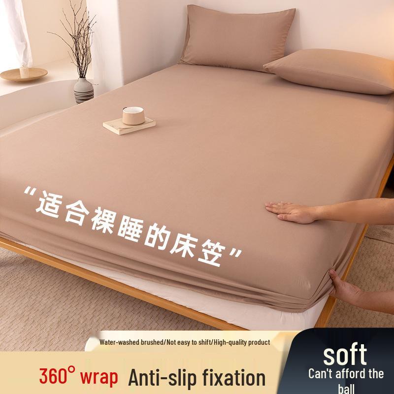 High-Quality Washed Cotton Solid Color Fitted Sheet with Pillowcase, Bedspread, and Dustproof Bed Cover