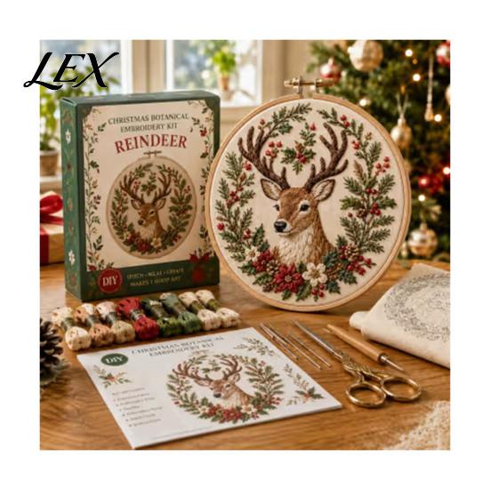 Holiday Theme Embroidery Projects Christmas Kit for Beginners, Pre-Printed Pattern Full Set Art And Craft Kits Adults of Tools, DIY Needlework Festive