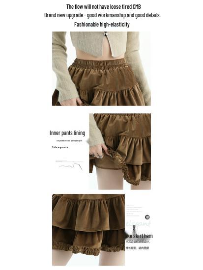 Velvet High-Waist A-line Skirt: Women's Sweet Hepburn Style for Spring/Autumn