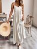 Elegant Women's Solid Color Cotton Linen Spaghetti Strap A-line Maxi Dress
