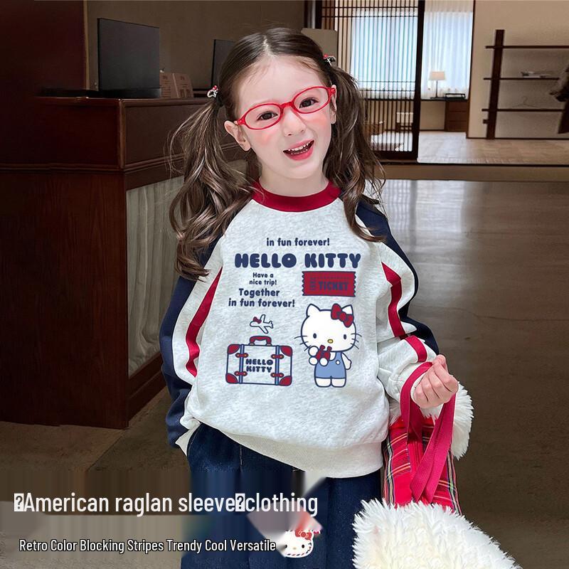Hello Kitty Girls  Retro Color Block Raglan Sweatshirt 120