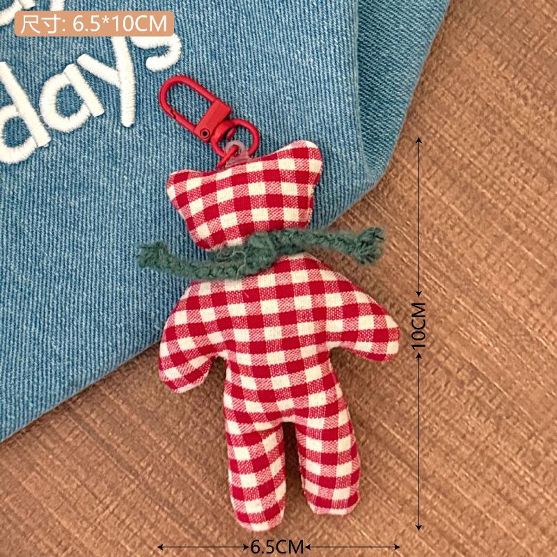 

Kawaii Korean Plaid Scarf Little Bear Keychain Cute Stuffed Doll Keyring Cartoon Bag Pendant Backpack Hanging Decoration Gifts красный
