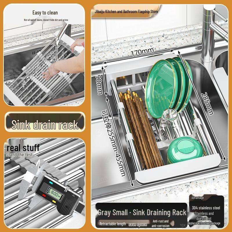 Retractable Sink Dishwasher Rack: Vegetable Washing & Drain Basket Shelf