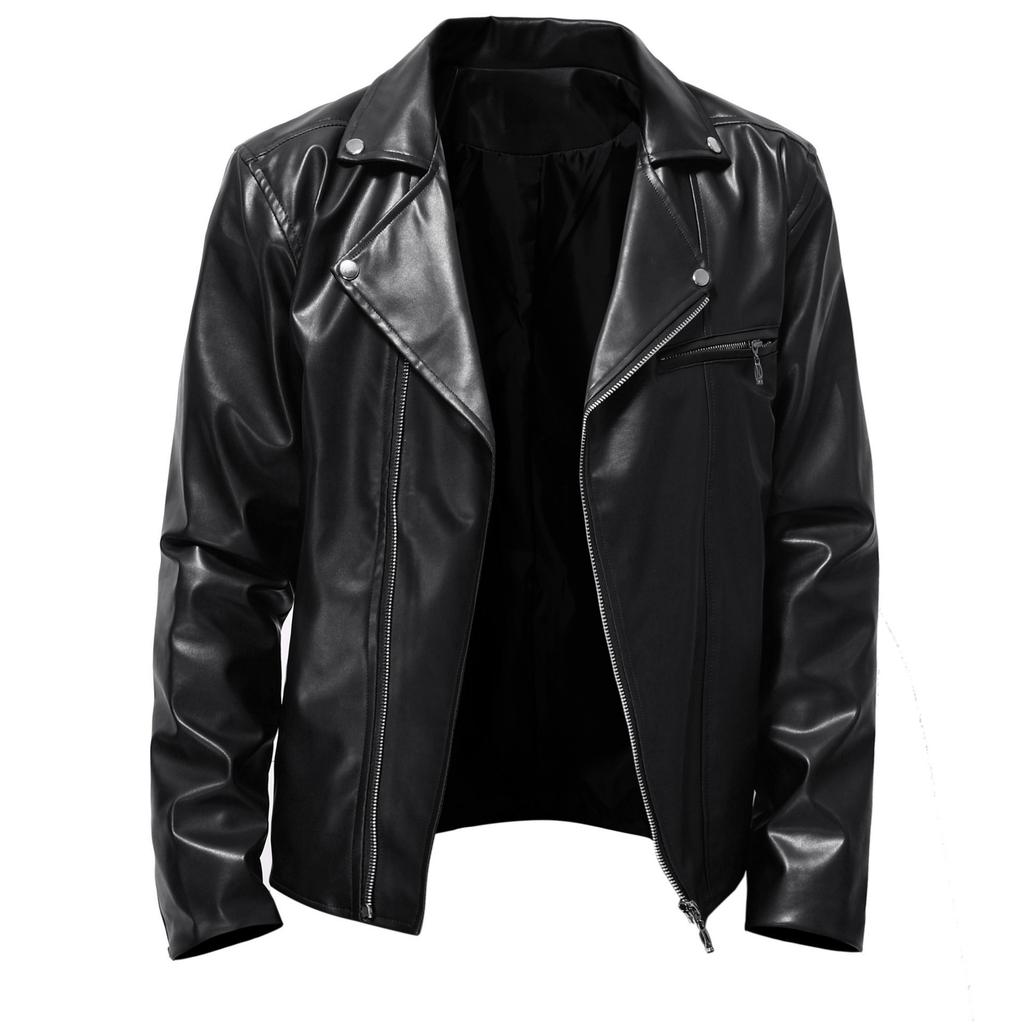 European and American men's PU leather jacket motorcycle jacket trend spring and autumn new slim leather jacket coat red black