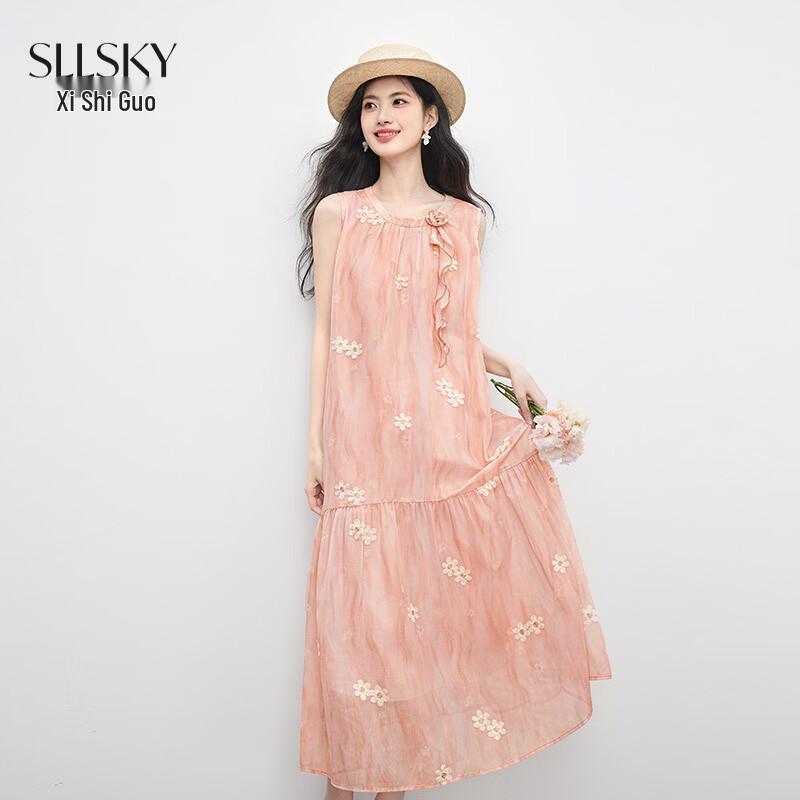 Sllsky Women s French Halter Neck 3D Floral Summer Dress M