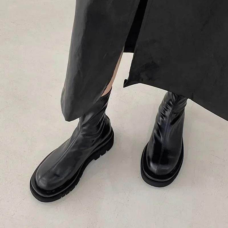 

Женские эластичные короткие сапоги на толстом каблуке, модные туфли с молнией сзади, осенне-зимние туфли на платформе, женские ботильоны 40 чёрный