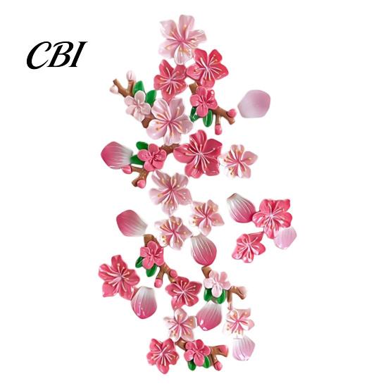 Flexible Texture Car Sticker Peach Blossom Sticker, Resin Flower Decal for Auto Motorcycle, Heat Resistant Moisture Proof Waterproof Adhesive