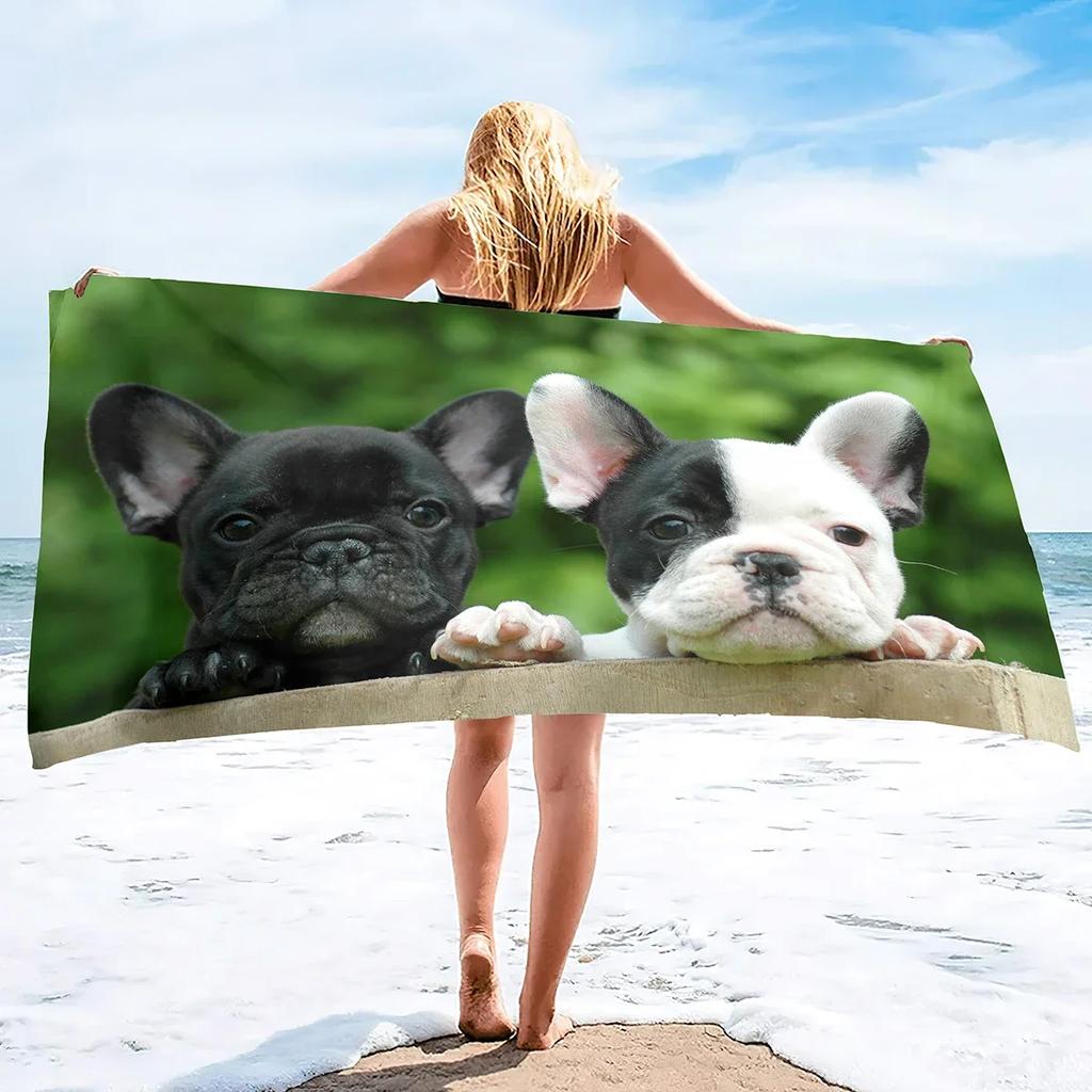 Asciugamani da Spiaggia e da Bagno con Fantasia Bulldog Francese, Grandi Dimensioni, Asciugamano da Viaggio, Piscina e Uso Interno, per Adulti e Bambini, Super Assorbenti