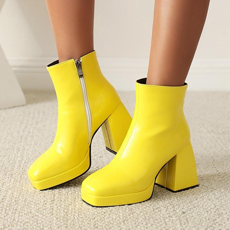 2025 Newest Ladies Ankle Boots Zip Round Toe Platforms Candy Color Punk Chunky Heel Womens Platform Heels Women Boots Shoes Women